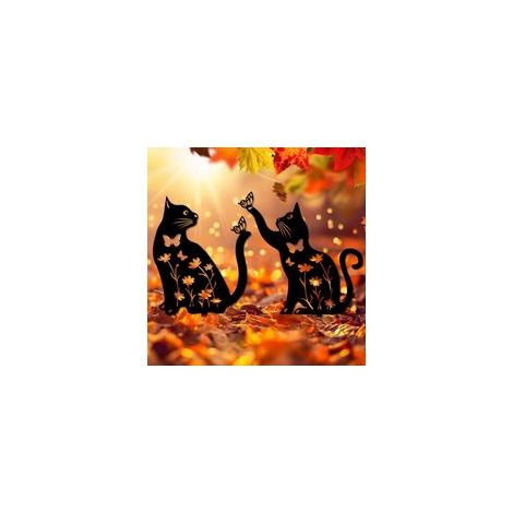 2 Paquet Décoration de Jardin pour Chat en métal, Piquets de Jardin décoratifs de Chats en métal, décoration extérieure de Chat en pour Pelouse Amoureux de Chats