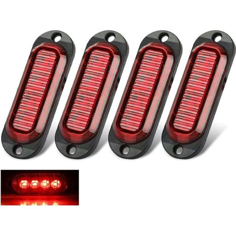 Lntyq 4 pcs lampe de feux de position latéraux à led,DC12v/24v 4 leds feu arrière avant,rouge feux de position latéraux à led feux de gabarit pour camion remorque atv suv
