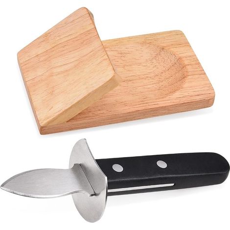Ensemble de couteaux à huîtres Couteau à écailler les huîtres avec support en bois Pince à écailler les huîtres Outils pour fruits de mer (1/5)