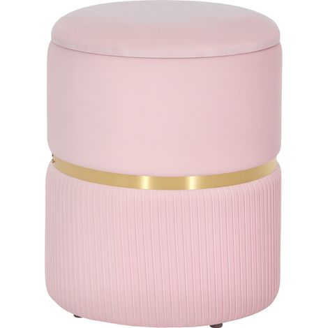 Velvet-Feel Storage Ottoman - Pink (1/5)