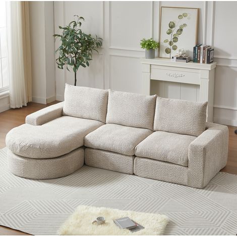 Sofá modular 4 plazas, con chaise longue reversible, en chenilla, beige (1/5)
