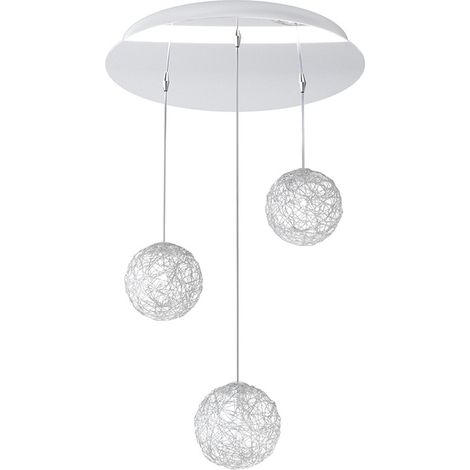 WILLOW SOSPENSIONE TONDA 3 LUCI ATTACCO G9 DECORO EFFETTO DOMITOLO FILO ALLUMINIO (1/4)