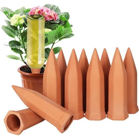 Lot de 10 Cône en Argile d’arrosage, jardinières et Plantes en Pot idéal pour l'arrosage des Plantes et pour Les Plantes d'intérieur, Durable et Efficace, Goutte à Goutte Bouteille, Forme de cône (1/4)