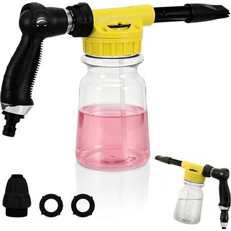Pistolet à mousse pour lavage auto, 1000 ml, pulvérisateur 2 en 1 pour voitures, lance à mousse réglable, compatible avec les tuyaux d'arrosage, canon à mousse pour le lavage de voitures, de la maison (1/5)