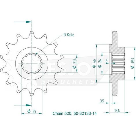 Pignon - 520 - 14 Dents - Made in Germany