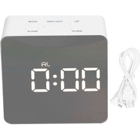 ALLIANDISCe réveil miroir LED multifonctionnel, doté d'un affichage de la température, d'une fonction snooze et d'une alimentation USB, est idéal pour les chambres, les bureaux et les salons. (1/4)