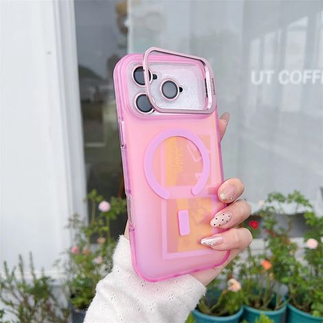 (iPhone Air, rose) Étui magnétique Magsafe pour iPhone avec protection d'objectif et coque en métal.