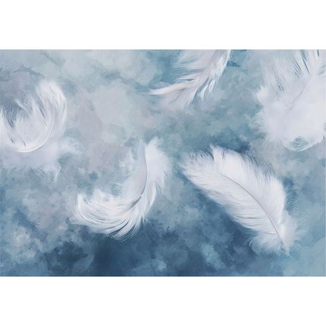 Papier peint mural plumes abstrait bleu intissé grand format design intérieur salon chambre pas cher 150x105 cm (1/5)