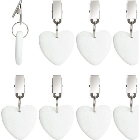 Poids de nappe - 8 pcs - Marbre blanc et métal - Clips inox décoratifs cœur pour fixation table pique-nique mariage (1/5)