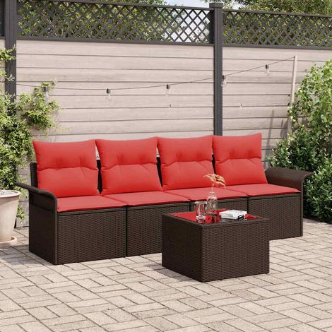vidaXL Ensemble de canapé de jardin 5 pcs Beige et Rouge polyrotin (1/5)