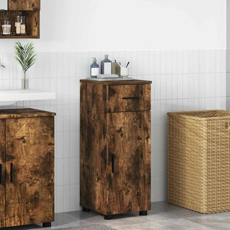 Badezimmerschrank mit Tür Geräucherte Eiche 30 x 35 x 80 cm