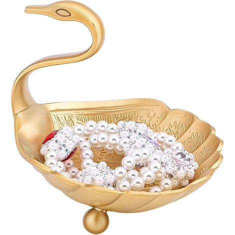 Plateau à bijoux en laiton en forme de cygne - 3,5 x 3,9 x 4,2 cm - Vintage - Motif oiseau - Doré - Petit plateau à bijoux - Pour la maison, les cadeaux d'anniversaire (1/5)