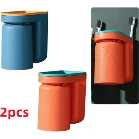 Porte-Brosse à Dents - Non spécifié - 2pcs - Auto-Adhésif - Matériau PP - Couleurs Orange et Bleu (1/4)