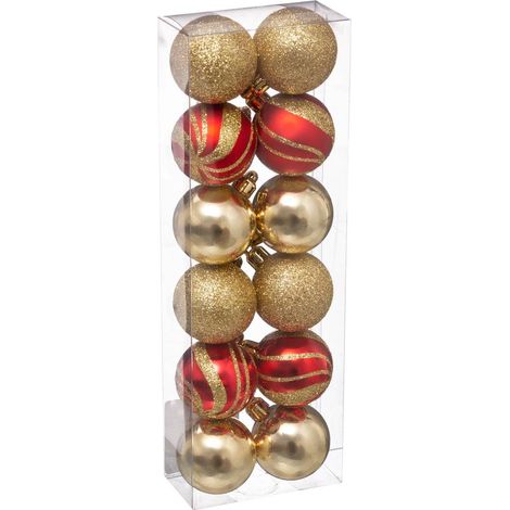 Set di 12 palline D.4cm rosso oro - Feeric lights & christmas