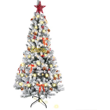 Sapin de Noël Neige 150cm avec 450 Branches - Déjà Décoré de Boules et Ornements Dorés Flocage Blanc Naturel pour un Intérieur Festif Élégant Installation Express (1/5)