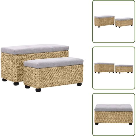 Sitzbank-Set 2-tlg. Seegras Grau - Seegrasbänkchen - Wohnzimmer Dekoration - Sitzbank Mit Stauraum - Landhaus Stil - Grau (1/5)
