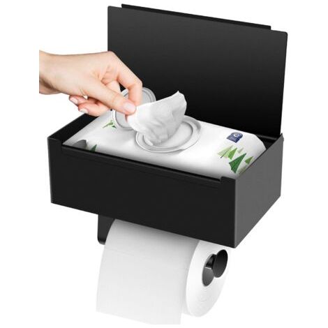 PA Toilettenpapierhalter, wandmontierter Toilettenpapierhalter mit Regalen und Feuchttücherbox, schwarzer Toilettenpapierhalter für Toiletten und Küchen (1/3)