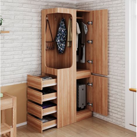 Armoire 70 x 40 x 170 cm avec tiroirs et rangements, bois naturel HAVRYA (1/5)