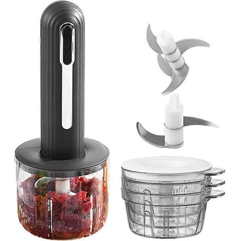 Mini robot culinaire et hachoir à légumes électrique sans fil, compatible avec les cuisines, peut hacher, réduire en purée et émincer les oignons, l'ail, les poivrons, etc., noir. (1/5)