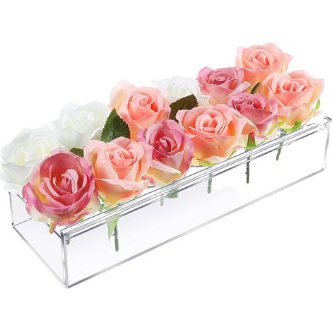 [Pot à fleurs hydroponique] Pot rectangulaire transparent en acrylique avec 12 trous (30 x 10 x 6 cm) (1/5)