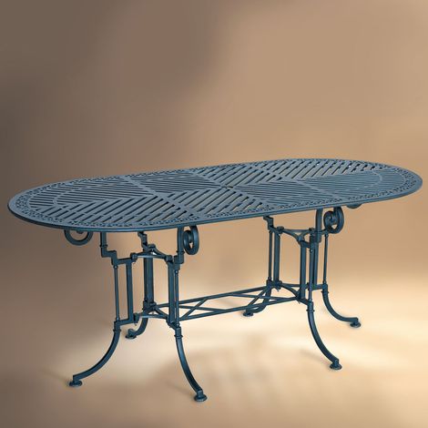 C&L Jardin – Table de jardin ovale 180 cm en aluminium laqué bleu – Finition polissage manuel – Poids 36,5 kg – Pour espaces extérieurs