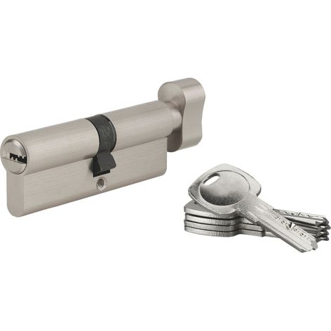 Cylindre de serrure à bouton 5G 45Bx50mm – Nickel – 5 clés crantées – Protection anti-arrachement – Pour portes en bois dur – SP