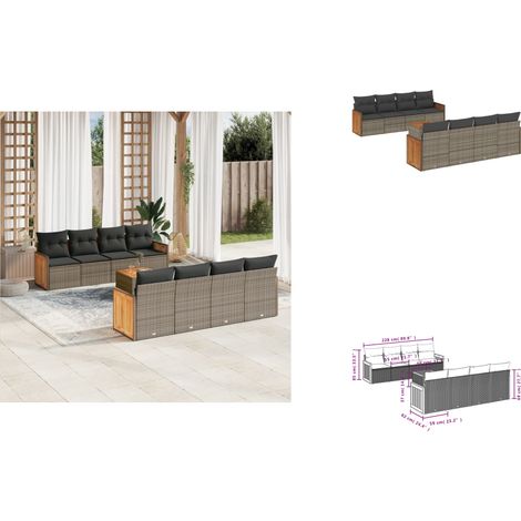 9-tlg. Garten-Sofagarnitur mit Kissen Grau Poly Rattan - Gartenmöbel - Gartensorte - Outdoor Möbel - Lounge Set - Rattan Gartenmöbel (1/3)