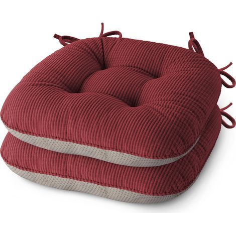 Lot de 2 coussins de chaise d'intérieur antidérapants avec attaches - 42 x 40 x 8 cm - Rouge (1/5)