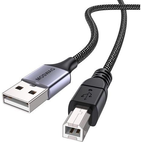 Câble Imprimante USB 2.0 A vers B 2M Nylon Tressé 480Mbps Haute Vitesse Compatible HP Canon Epson Dell Brother Samsung Xerox Lexmark Pour PC, Scanner, Appareil Photo, Piano MIDI, Multifonction (1/5)
