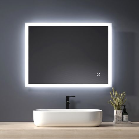 Heilmetz Badspiegel mit dreifarbiger, einstellbarer LED-Beleuchtung, Entnebelungsfunktion, 80x60 cm, IP44-Wandspiegel (1/5)