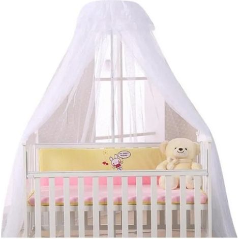 Lit à baldaquin pour bébé avec moustiquaire, poteau blanc, protection contre les araignées et les moustiques (1/4)