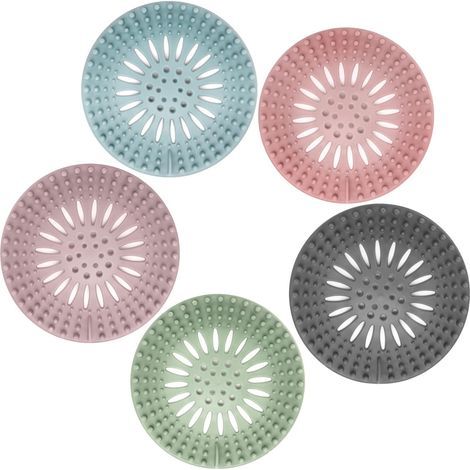 Filtre de bonde pour lavabo de salle de bain, coloré, diamètre 13 cm, lot de 5, filtre à cheveux pour douche et lavabo, pour salle de bain et cuisine. (1/5)