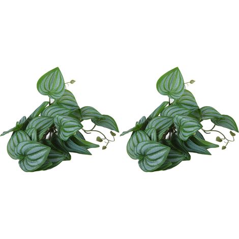 Lot de 2 plantes aquatiques artificielles, imitation vigne, feuilles en plastique réalistes avec ventouse pour aquarium, motif feuilles de pastèque. (1/5)