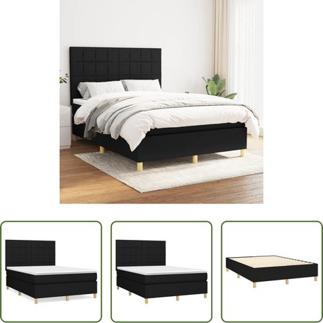 vidaXL Matelas à ressorts ensachés - Sommier à lattes de lit avec matelas Noir 140x190 cm Tissu (1/5)