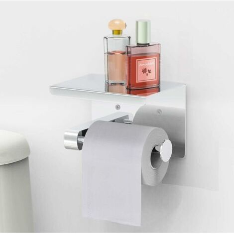 BARKBUSTERS Porte Papier Toilette, Support Papier Rouleau sans Percage Derouleur Papier WC,Distributeur Papier avec Tablette, Acier Inox SUS 304, Colle Auto-adhésive et Mural Pour Salle de Bain (1/4)