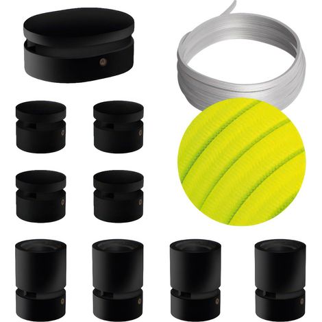Sistema Filé Symmetric Kit - con cavo di 5 m per catenaria e 9 componenti in legno verniciato nero per interni