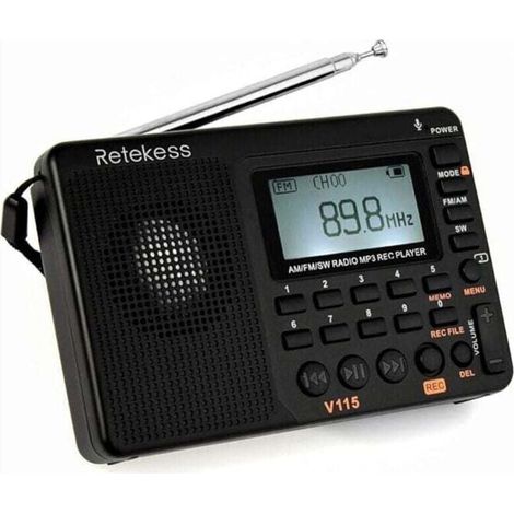 Radio Portable,Petite Radio Rechargeable, Piles et Secteur, Carte TF, Enregistreur, MP3, Réveil, Salle de Bain, Cuisine (Noir) (1/5)