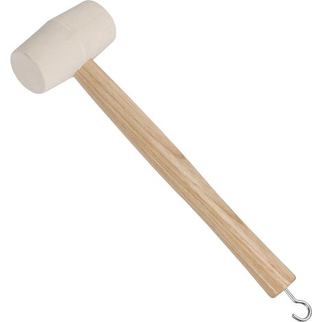 Marteau de camping avec tête en caoutchouc blanc et poignée en bois - Marteau de tente avec crochet pour extraire les piquets - Marteau doux pour la construction de tente, le camping (1/5)