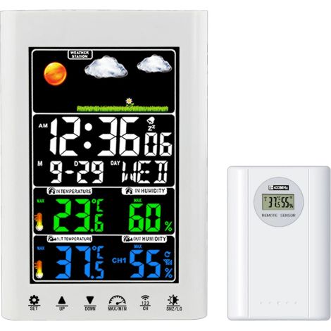 Digitale Wetterstation mit Sensoren für Temperatur, Luftfeuchtigkeit, Windgeschwindigkeit und Niederschlag, Weiß (1/4)