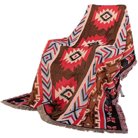 Nappe de camping style ethnique en coton doux à motif rétro, agréable au toucher, idéale pour les pique-niques et les tentes de voyage en extérieur (type B), 90 x 90 cm.