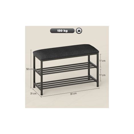 Banco zapatero de metal negro 81x31x50 cm con almacenaje para recibidor - MEUBLIV (1/5)
