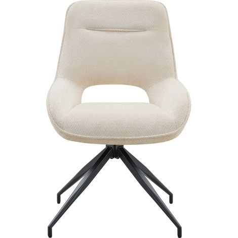 Set 2 sedie da pranzo girevoli 360° in tessuto bianco con braccioli e base in metallo nero (1/5)