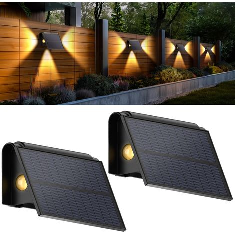 Applique d'extérieur étanche murale, lot de 2 lampes solaires pour l'extérieur, avec 2 niveaux de luminosité, blanc chaud 3000 K, solaire IP65 (1/5)