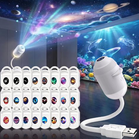 Proiettore galattico per la notte, proiettore di stelle olografiche 5D 2 in 1, plug-in e utilizzabile HD Smart e dinamico 360° Proiettori da soffitto Lampada stellare celeste USB (con 24 (1/5)