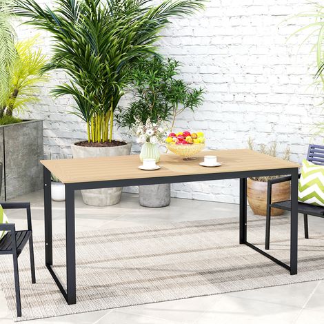 Table de jardin pour 6 personnes 160 x 80 cm Résistante aux intempéries Table de balcon avec plateau à lattes, table de buffet extérieure en teck