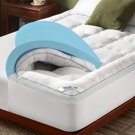 Mattress Topper 140 x 190 cm, Double Layer 10 cm (5 cm Gel Memory Foam + 5 cm Soft Topper), Pressure Relief and Back Pain (1/5)