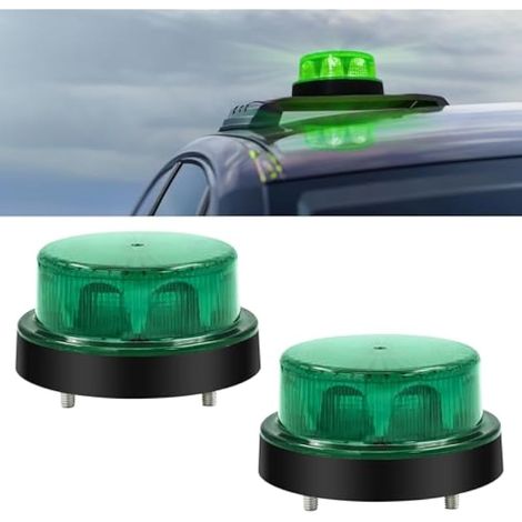 Biqing 2PCS Gyrophare LED 12V-24V, Rond Stroboscopique Signalement d'avertissement Lumières 2 Modes de Flash Strobe Beacon Light Pour Voiture Véhicule Camion Remorque Van (2, Vert) (1/5)