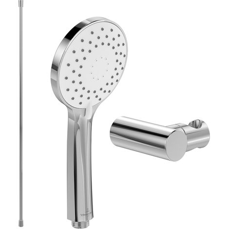 Villeroy & Boch Universal Showers Handbrause-Set (3 in 1 Bundle), bestehend aus Duschkopf inkl. Handbrausehalter (rund) und Handbrauseschlauch 1,60m, Chrom