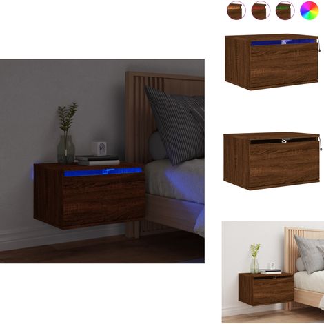 Table de chevet murale avec lumières LED chêne marron - Table De Chevet Murale - Meuble De Rangement Mural - Éclairage Led - Table De Nuit Moderne - Décoration Murale (1/5)