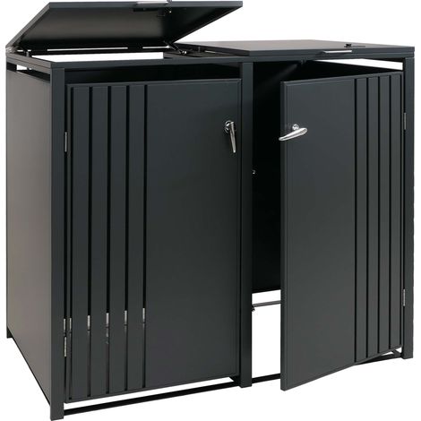2er-Mülltonnenverkleidung HHG-331, Mülltonnenbox mit Deckel, Metall 122x132x84cm 53kg anthrazit